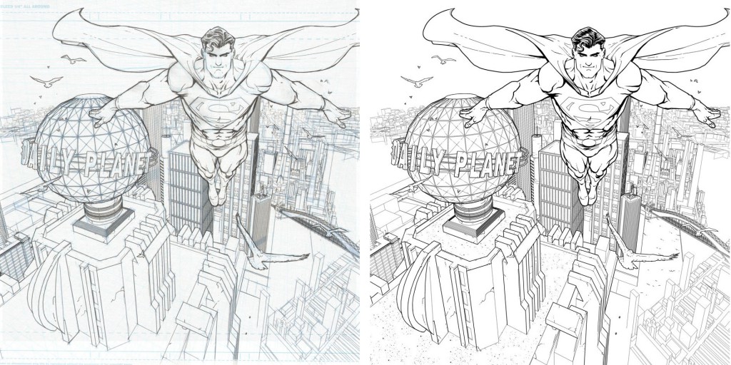 Pencils and digital inks from Freddie Williams' cover to DC Comics Guide to Digitally Drawing Comics